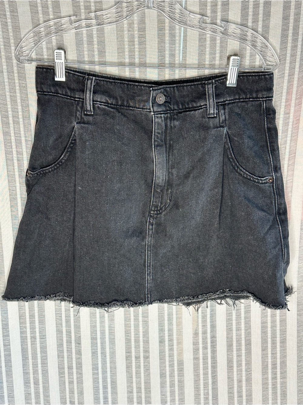 Free People We The Free Black Washed Denim Mini Skirt